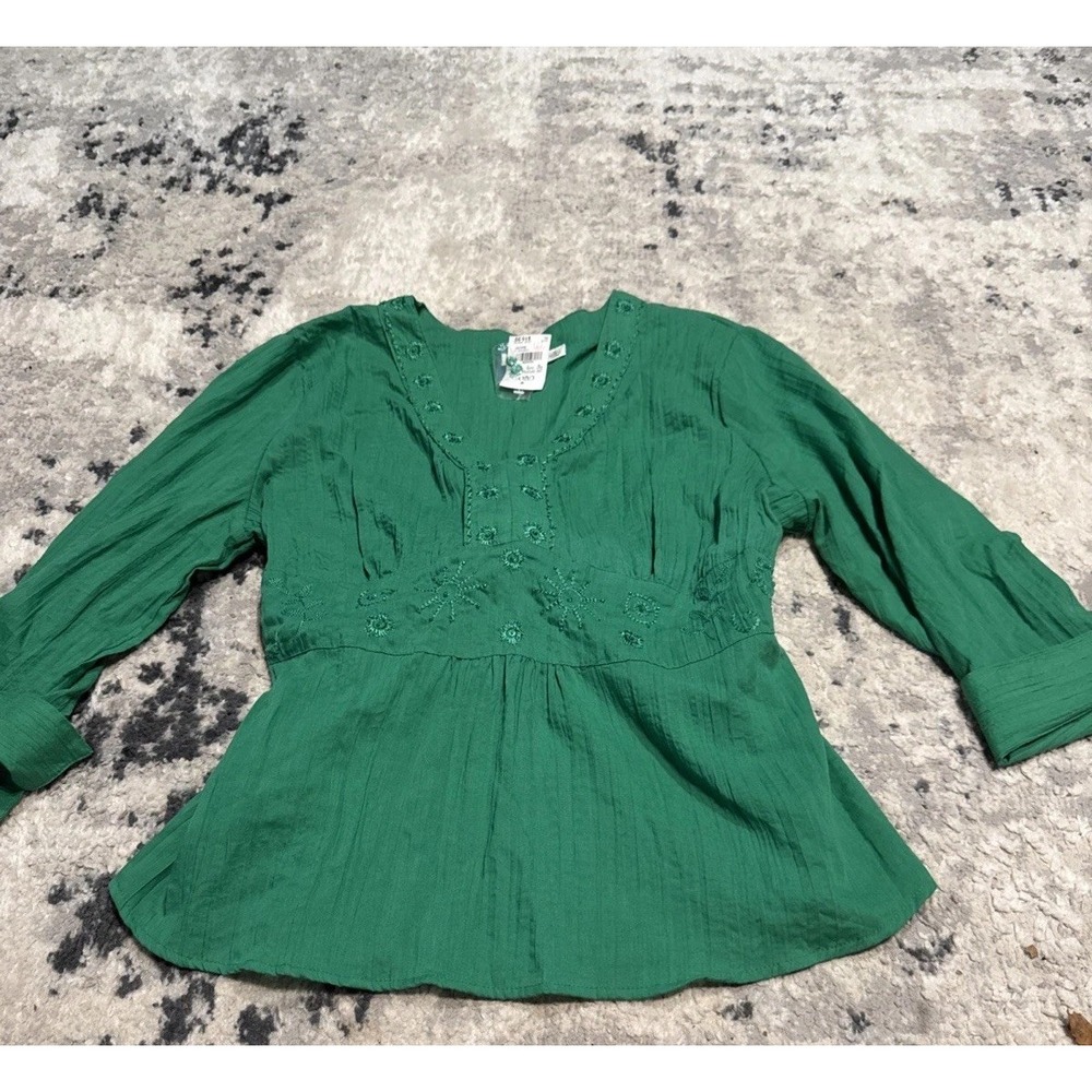 CATO Womens Green Tie Back Shirt V Neck SIZE XL X-large 3/4 Sleeve New